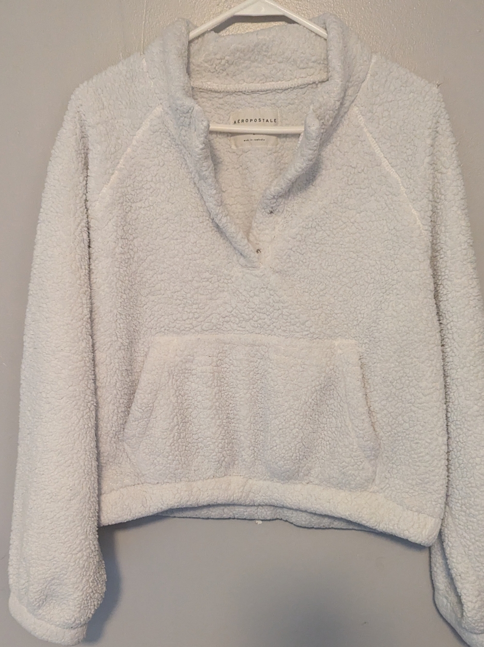 Woman's Aeropostale Cream Sherpa Snap-Neck Pullover Hoodie